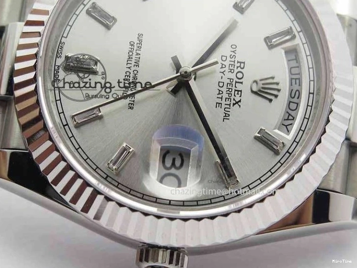 MiroTime 0423 Unisex Day Date 40mm SS BP Maker Best Edition Silver Dial Diamond Markers On SS Bracelet ETA 3690